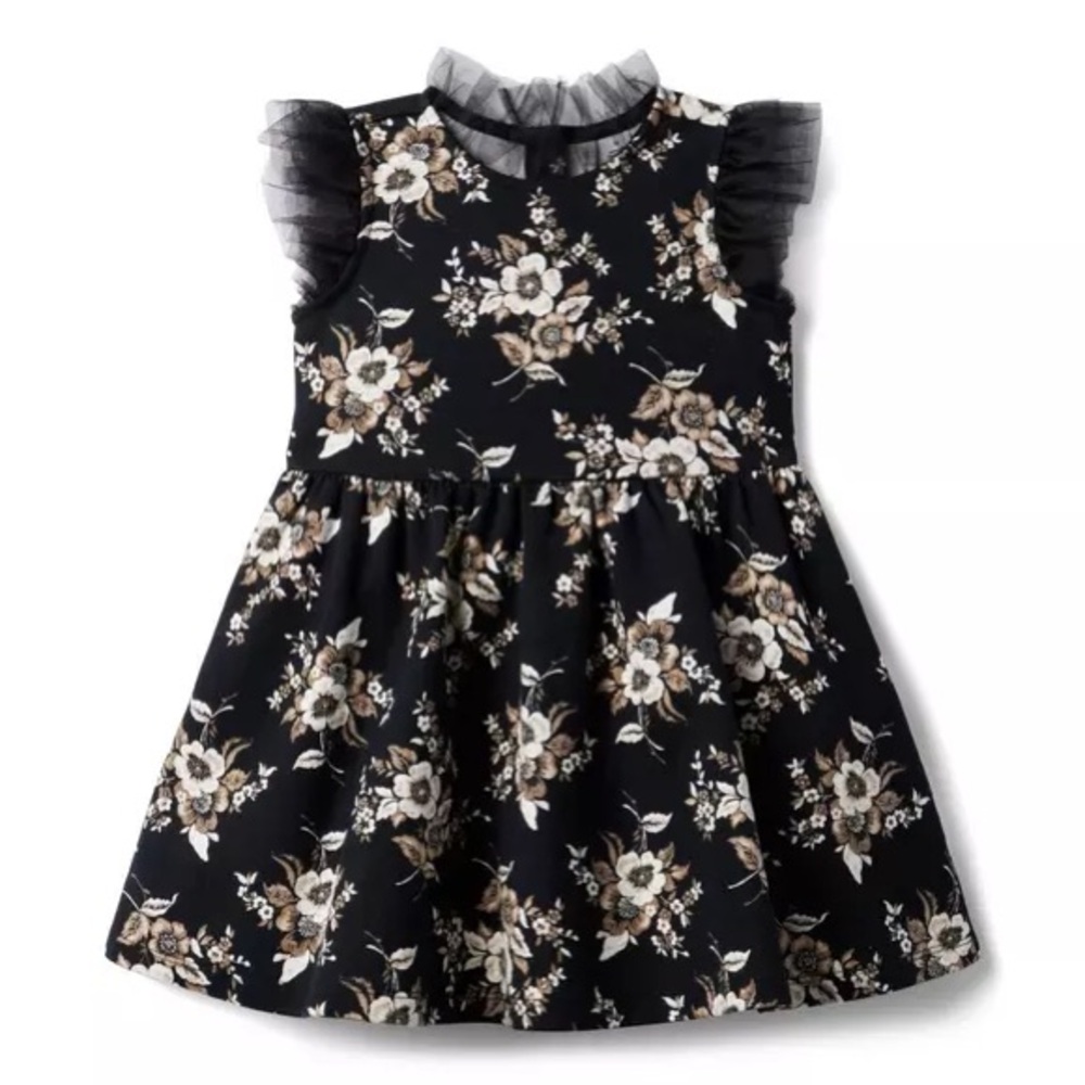 NWT Janie and Jack Floral Ponte Dress with Ruffle Sleeves Size 6